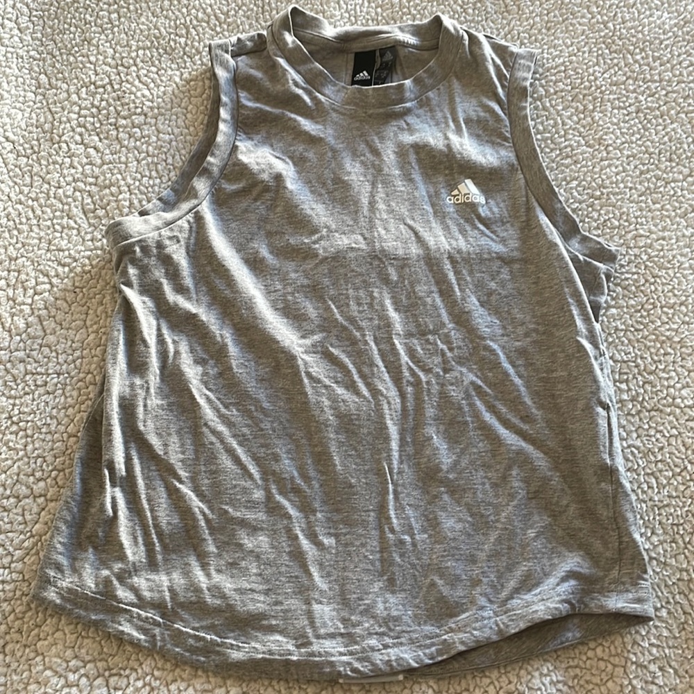 Adidas top in grey with detailed ribbon on back